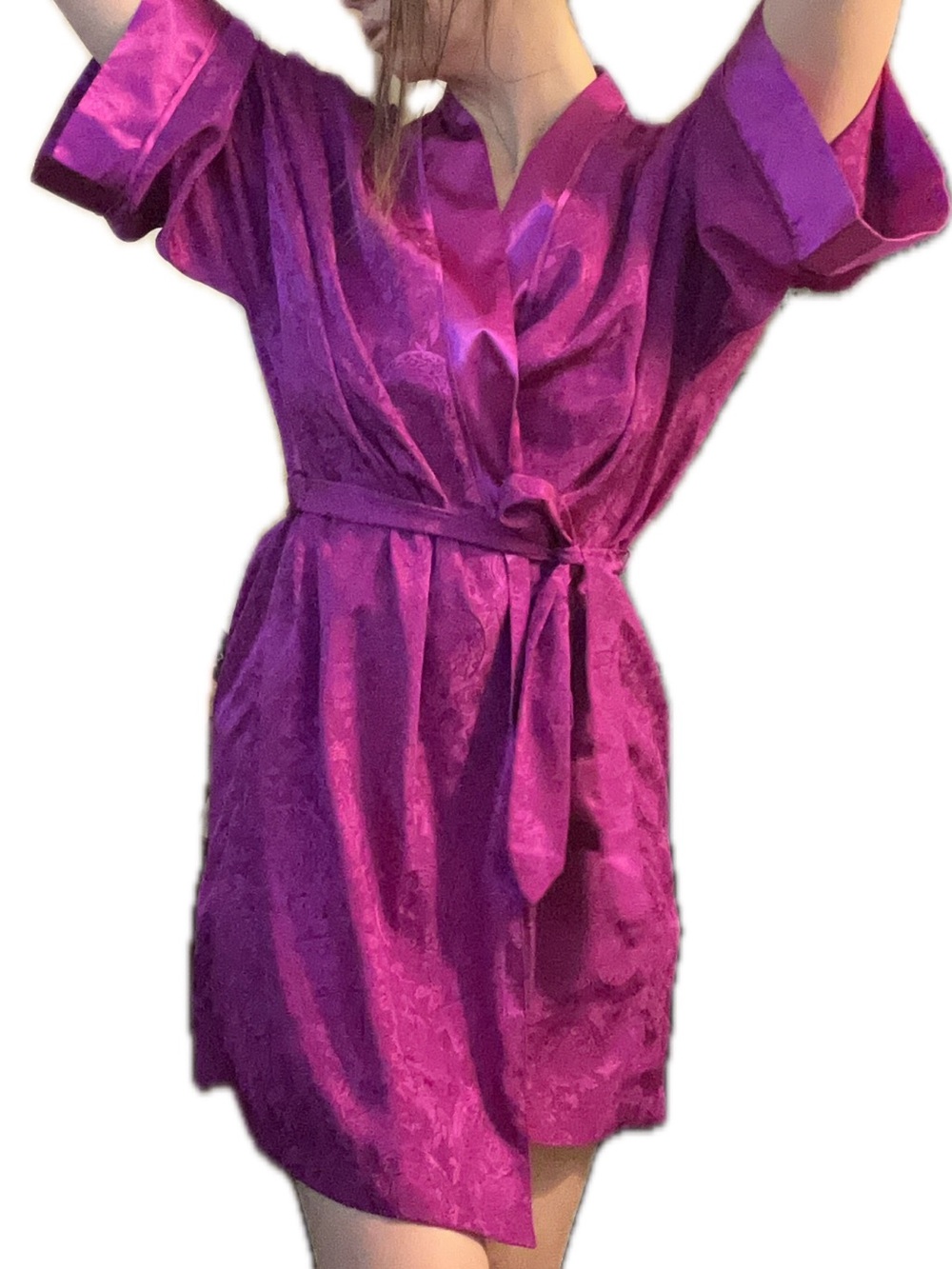 Victoria Secret GOLD LABEL Silky Floral Jacquard Kimono Robe GYPSY PURPLE RARE